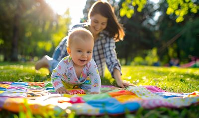 krabbeldecke im park mit baby