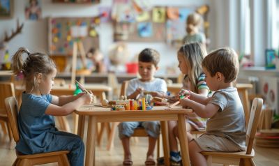 kita gruppenraum kinder spielen malen